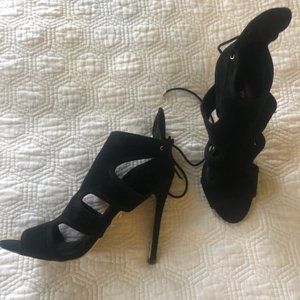 Topshop Black Suede Ankle-Tie Sandals